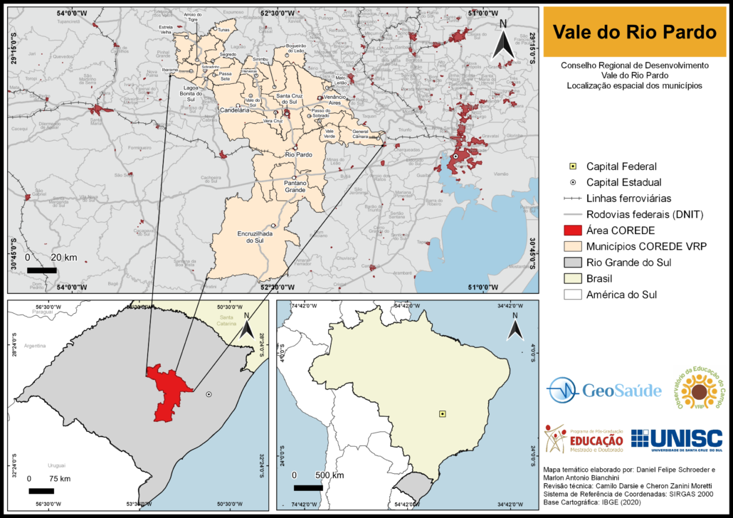 Mapa - Localização espacial dos municípios do Vale do Rio Pardo